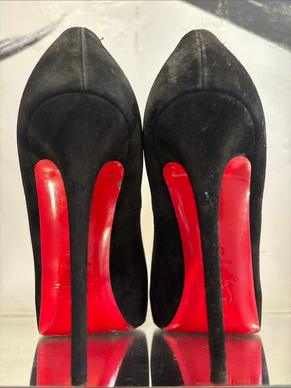 Christian Louboutin Black Suede Peep Toe Pumps